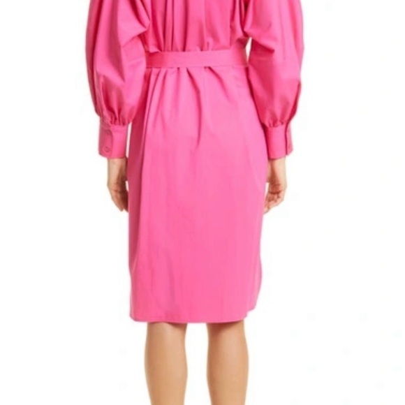BOSS Dapera Long Sleeve Cotton Blend Dress in Flamingo - Picture 3 of 9